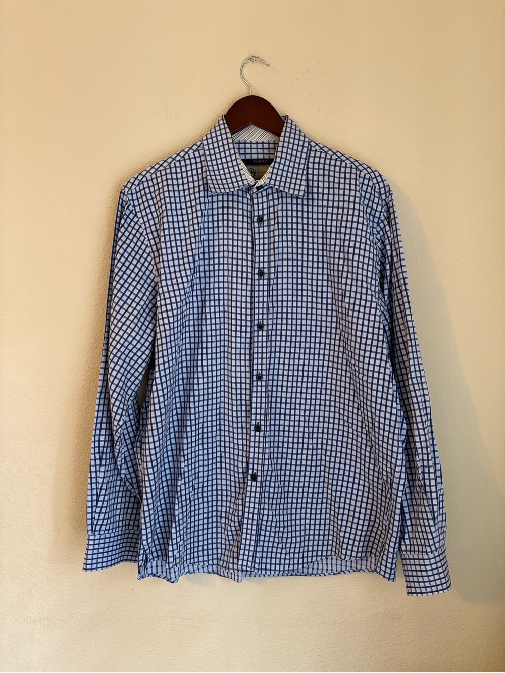 JHANE BARNES Slim Fit Blue White Check Dress Shirt Men’s Large